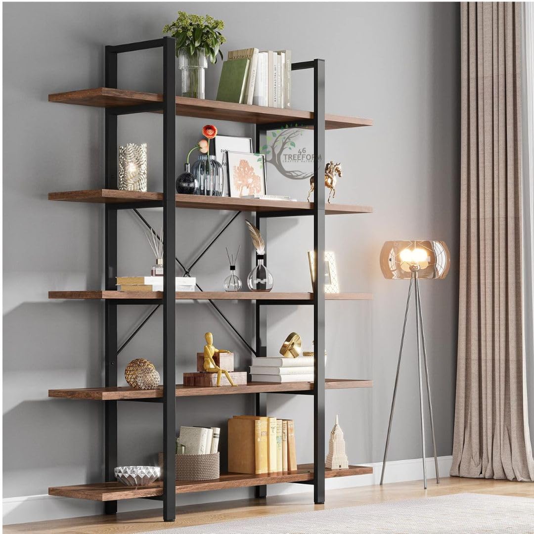 46Treeform 5-Tier Bookshelf,5-Shelf Corner Bookcase, Vintage